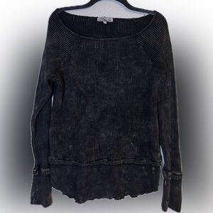 Red Haute Acid Wash Boat Neck Sweater